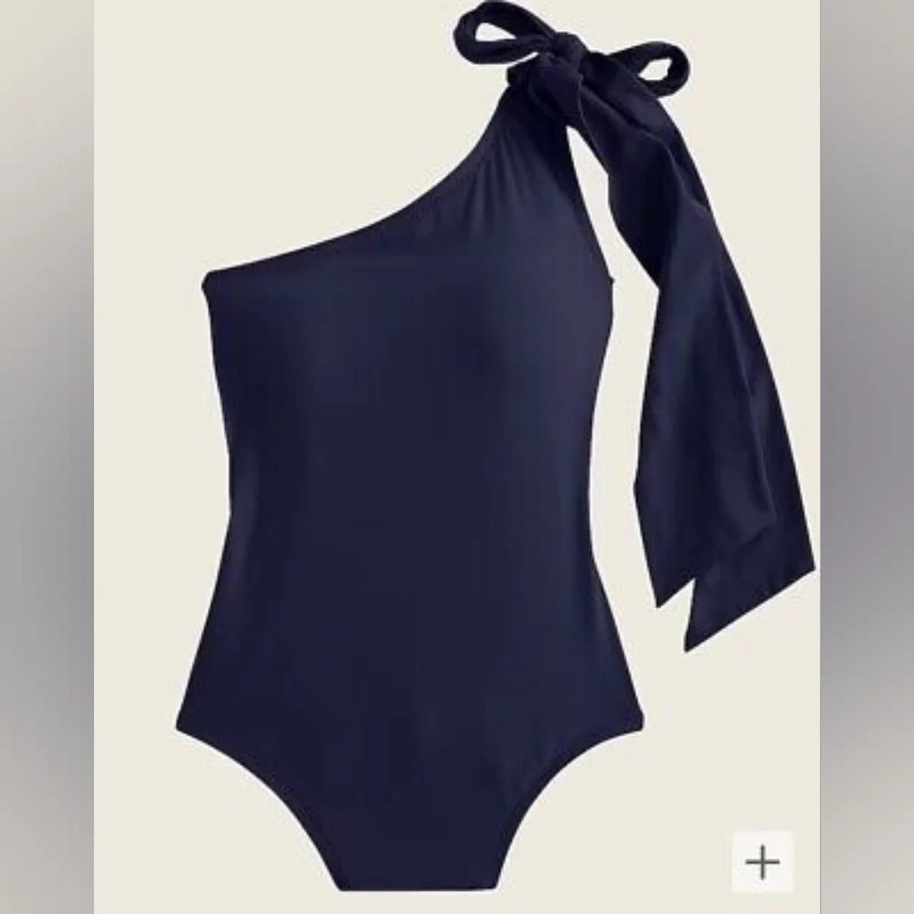 NWT J. Crew Navy Blue Bow Tie‎ One Shoulder One-Piece Swimsuit Size 20